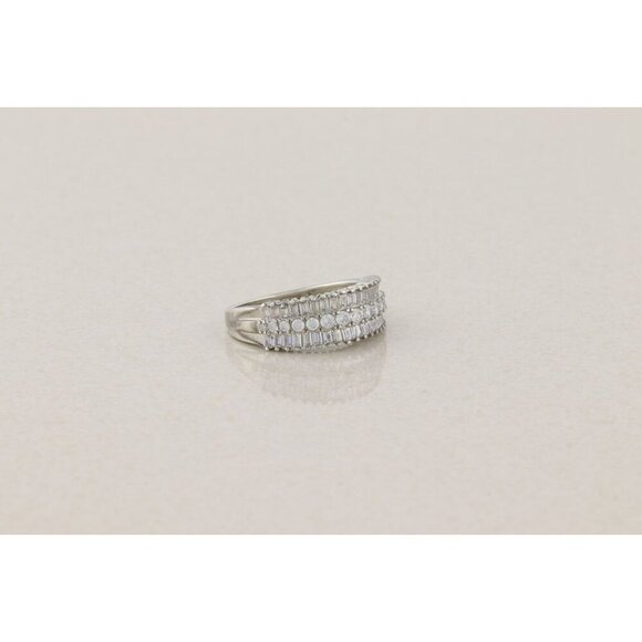 Sterling Silver Cubic Zirconia Three Row Band Baguette CZs Ring Band Size 7 1/4 - Picture 6 of 7
